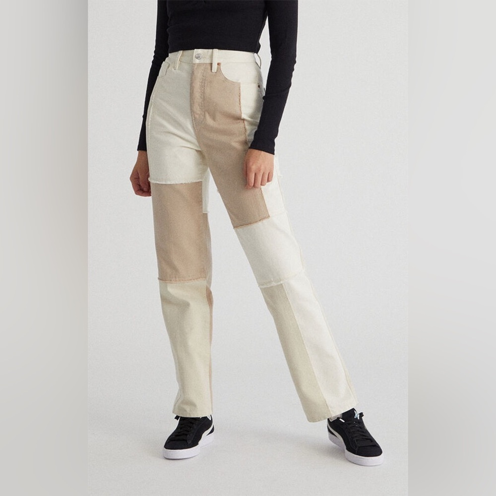🆕 Pacsun Eco Off White Patchwork Dad Jeans Size 26